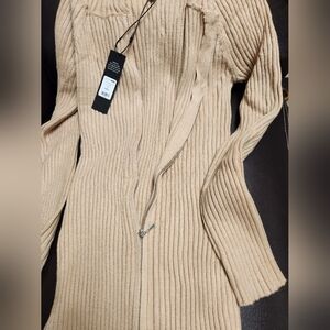 Fashion Nova Beige Long Sleeve Dress